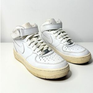 Nike Air Force 1 Mid White GS Leather Sneakers Sz 4.5Y